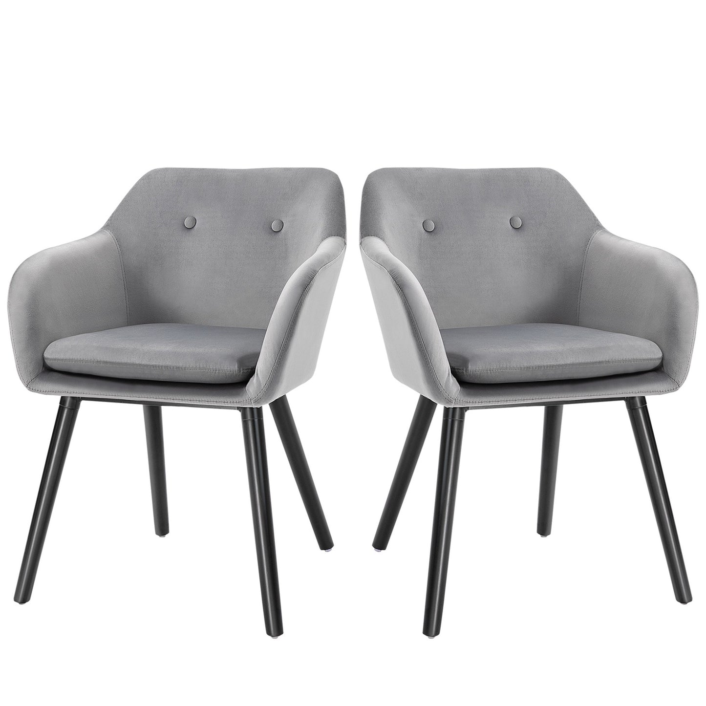 Set of 2 dining chairs in gray velvet with wooden legs