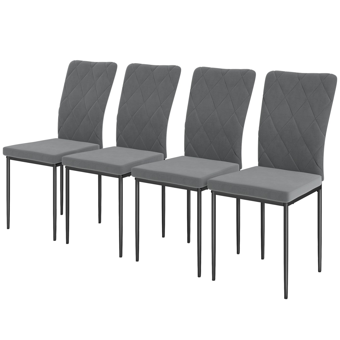 Set of 4 dark gray dining chairs in velvet look with backrest