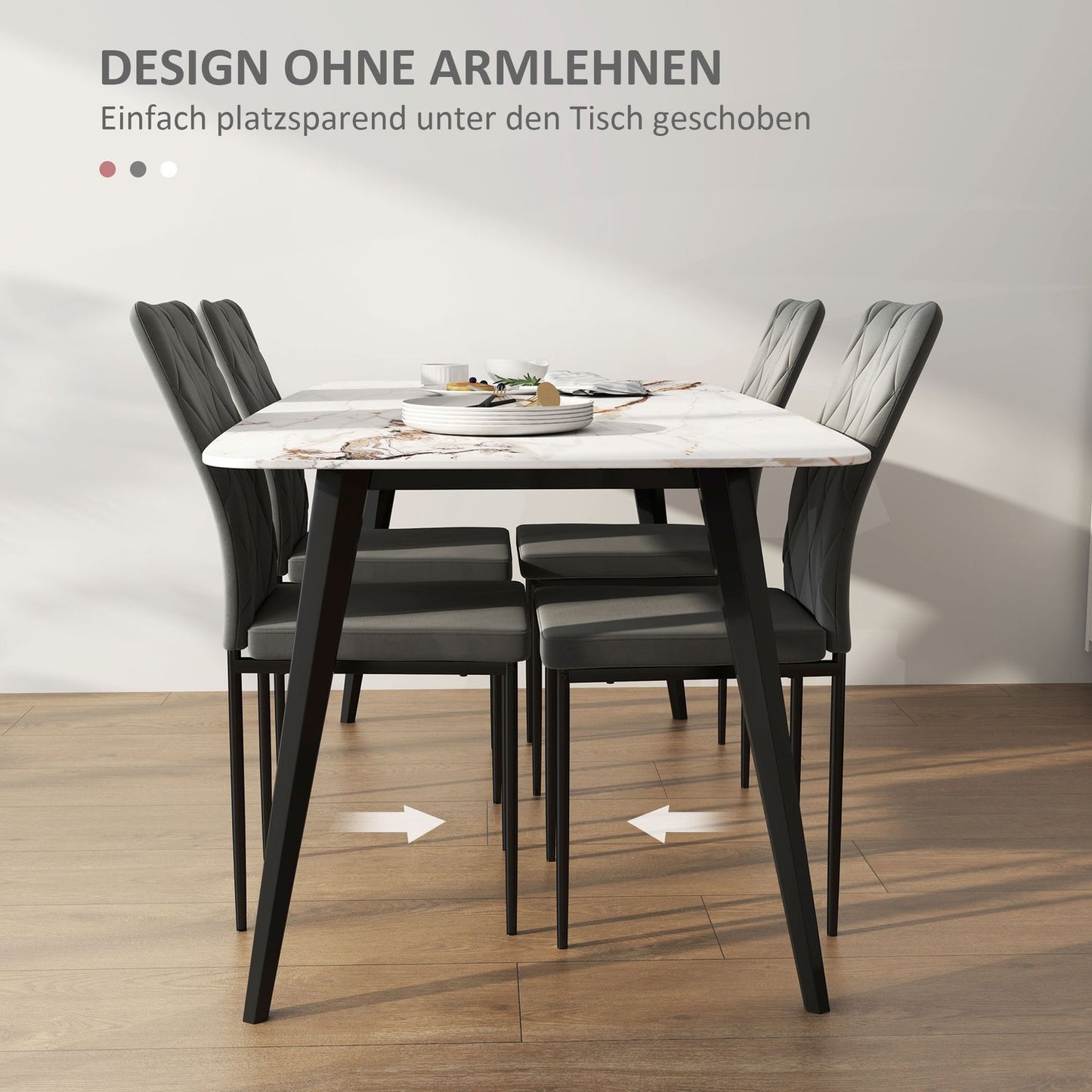 Set of 4 dark gray dining chairs in velvet look with backrest