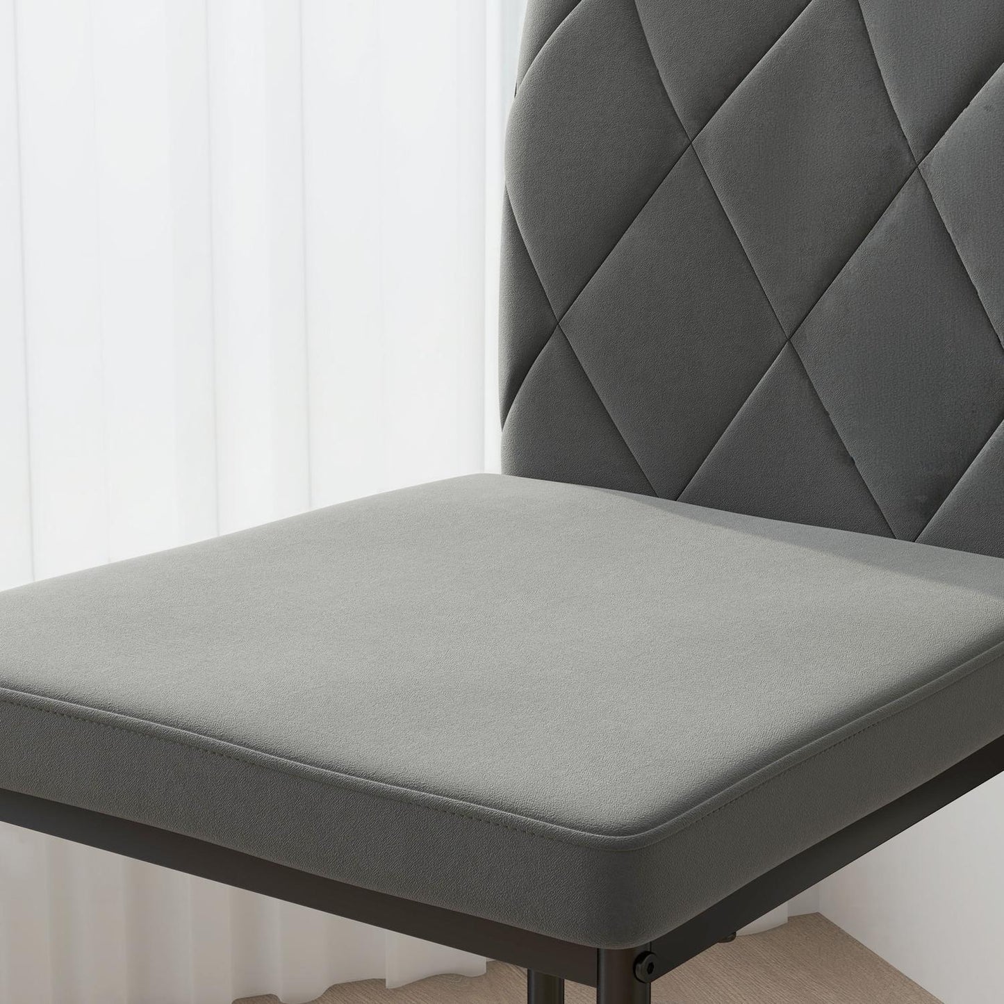 Set of 4 dark gray dining chairs in velvet look with backrest
