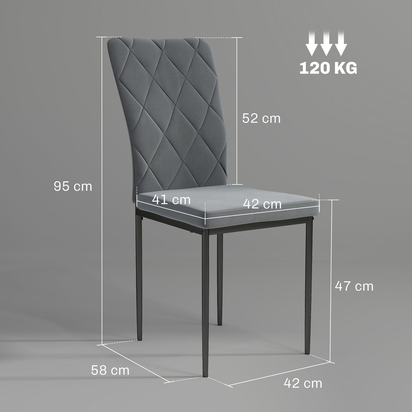 Set of 4 dark gray dining chairs in velvet look with backrest