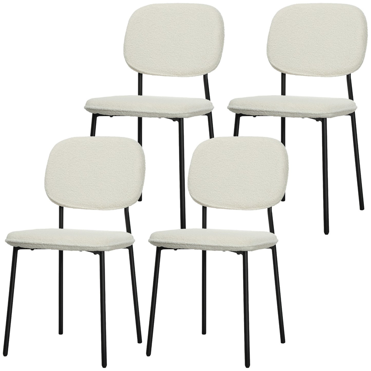 Set of 4 dining chairs in white velvet look with backrest