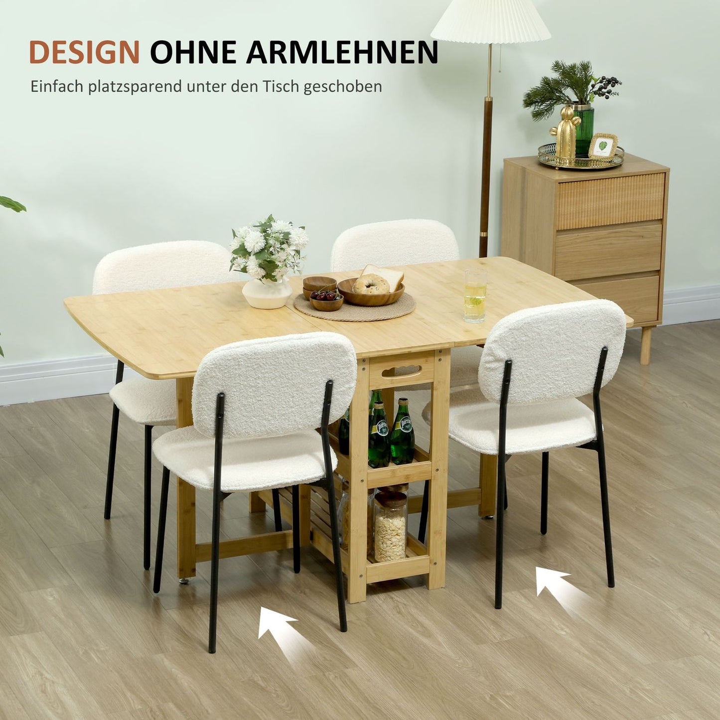 Set of 4 dining chairs in white velvet look with backrest