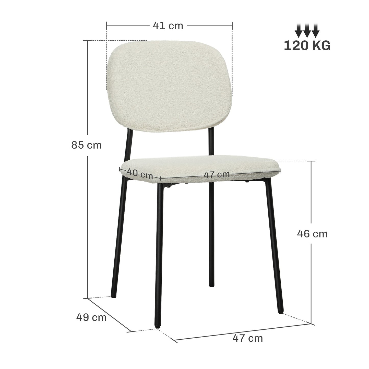 Set of 4 dining chairs in white velvet look with backrest