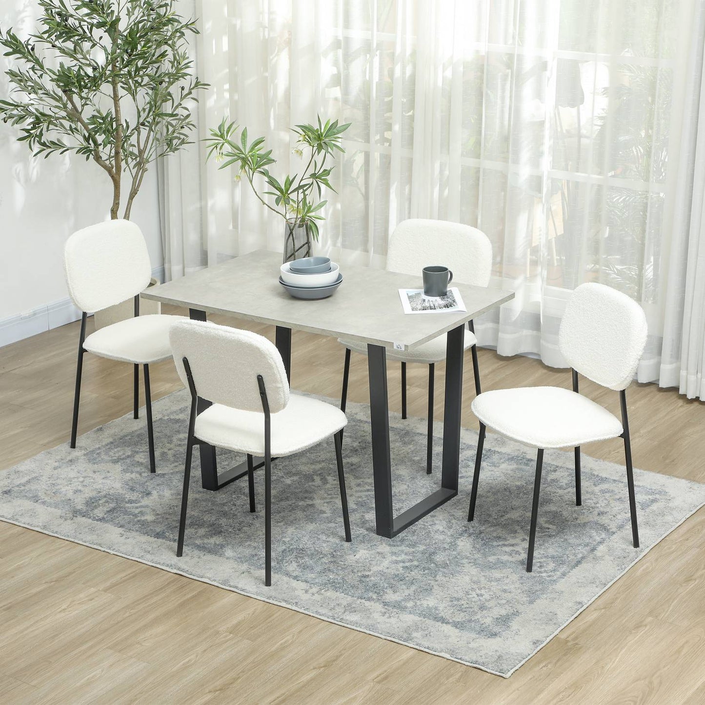 Set of 4 dining chairs in white velvet look with backrest