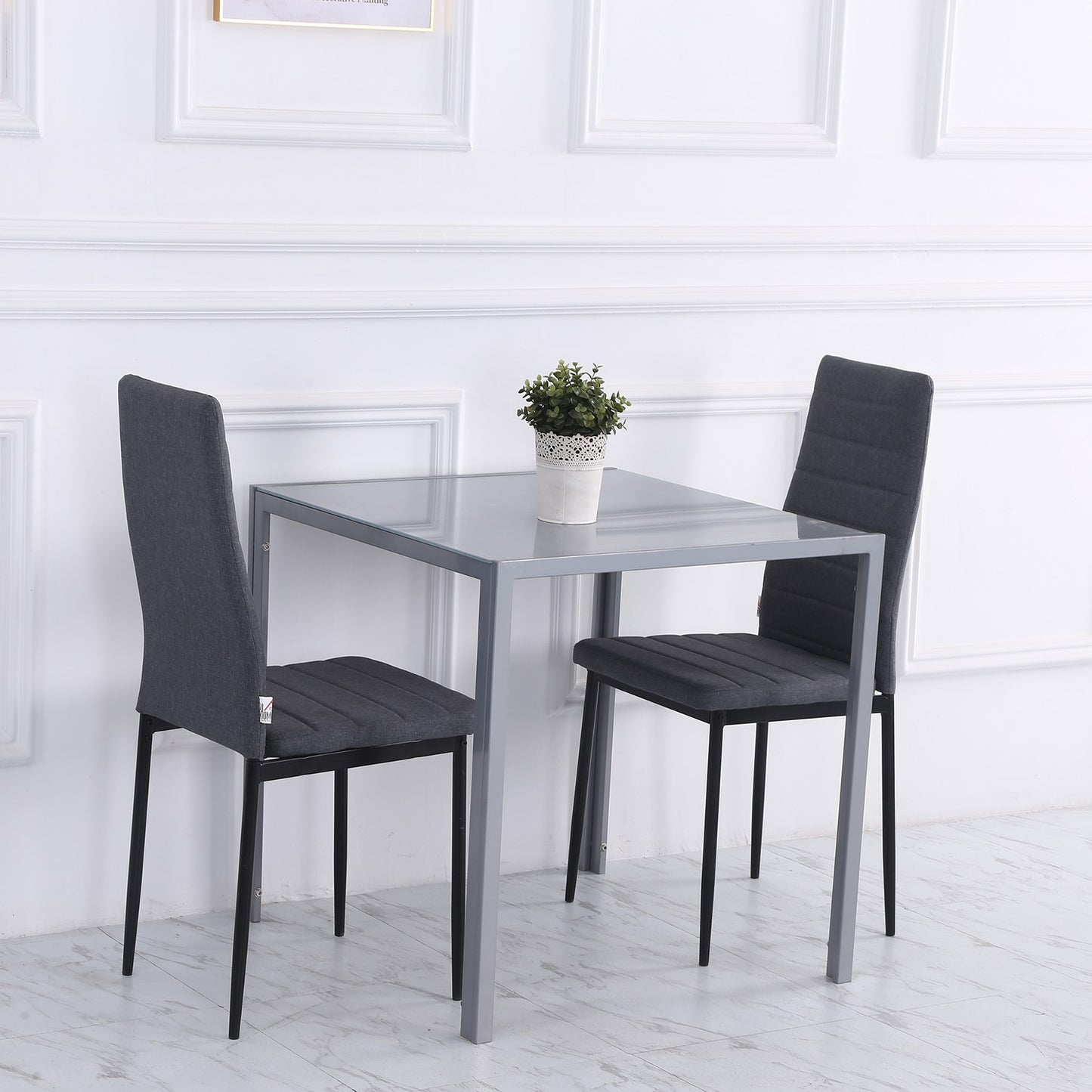 Square dining table for 4, Tempered glass top, Grey