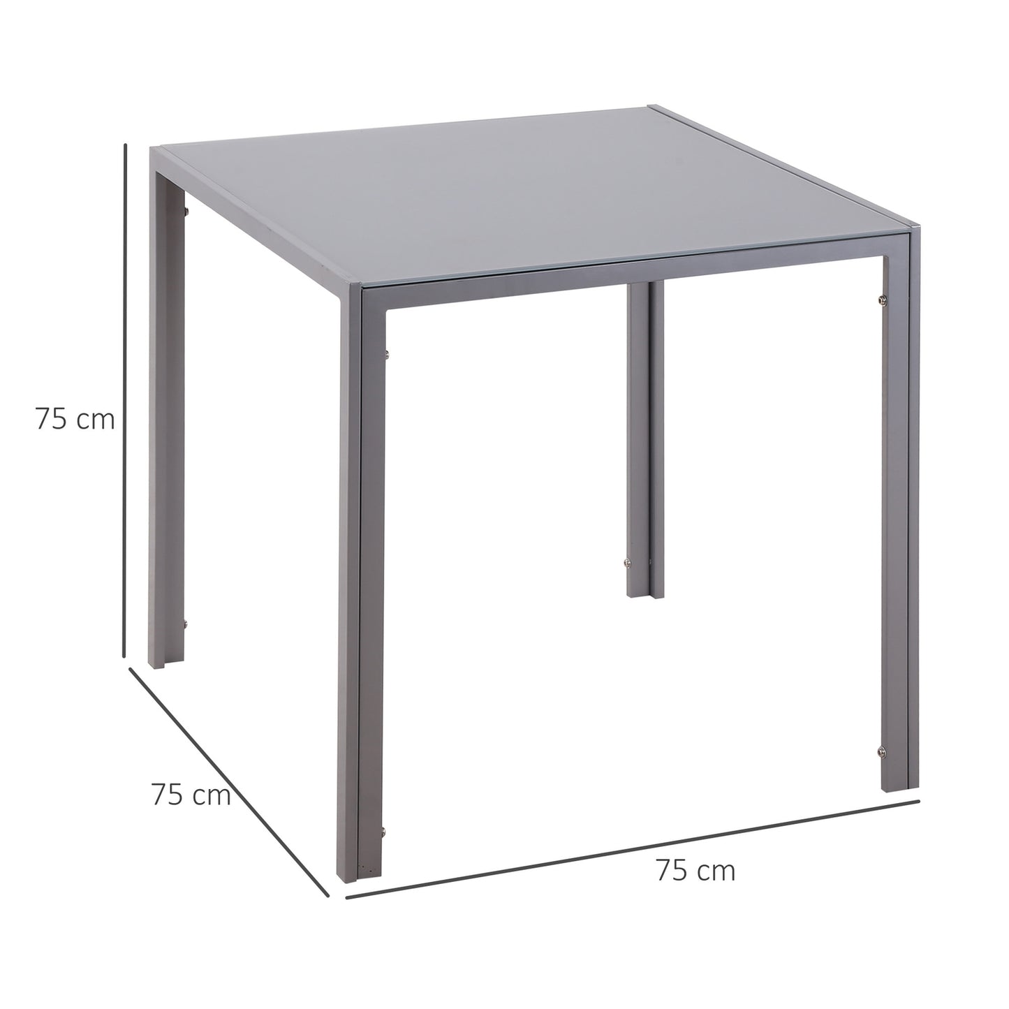Square dining table for 4, Tempered glass top, Grey