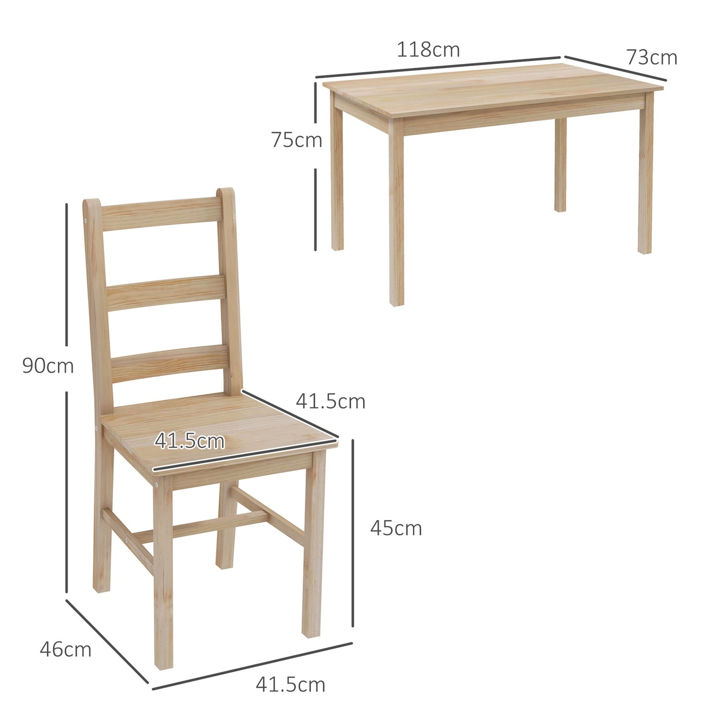 5-piece dining room set in solid wood, space-saving design