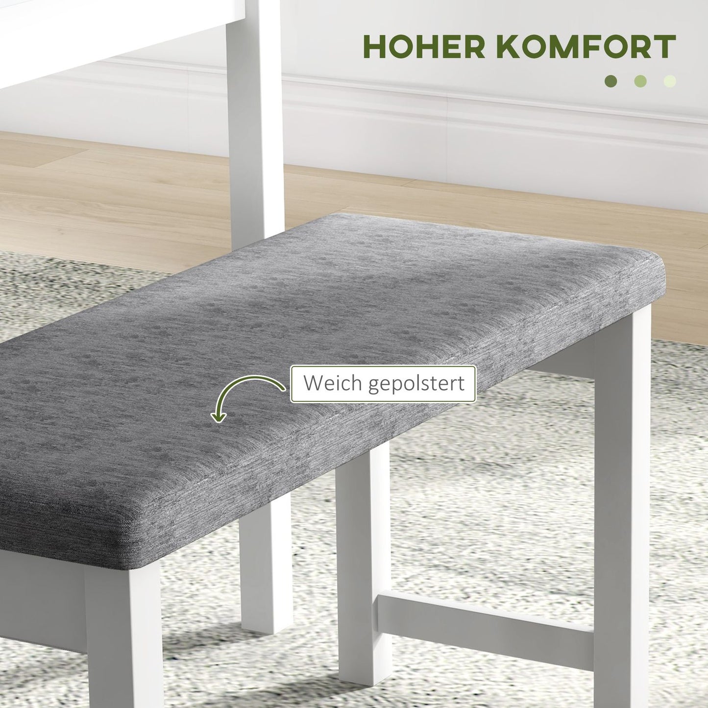 4-piece dining room set in pine, table with bench and chairs