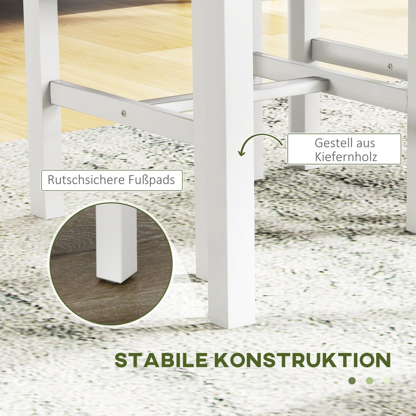 4-piece dining room set in pine, table with bench and chairs