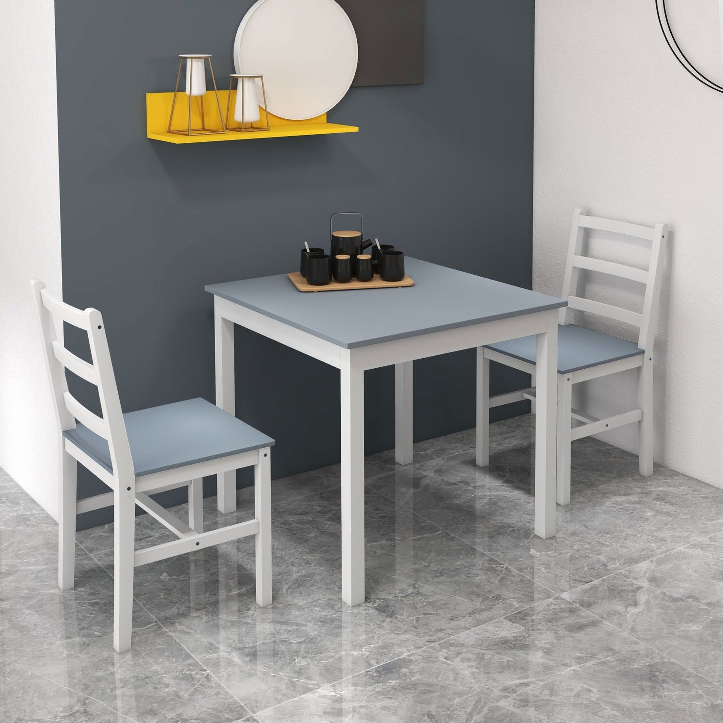 Compact dining set in 3 parts, grey/white pine