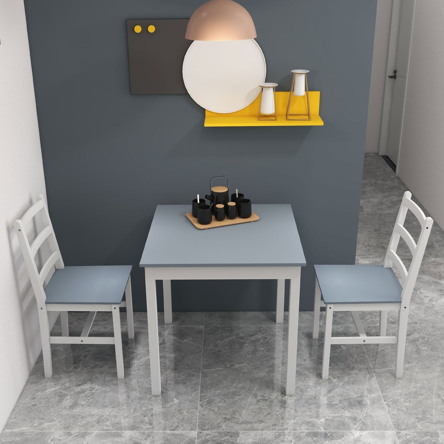 Compact dining set in 3 parts, grey/white pine