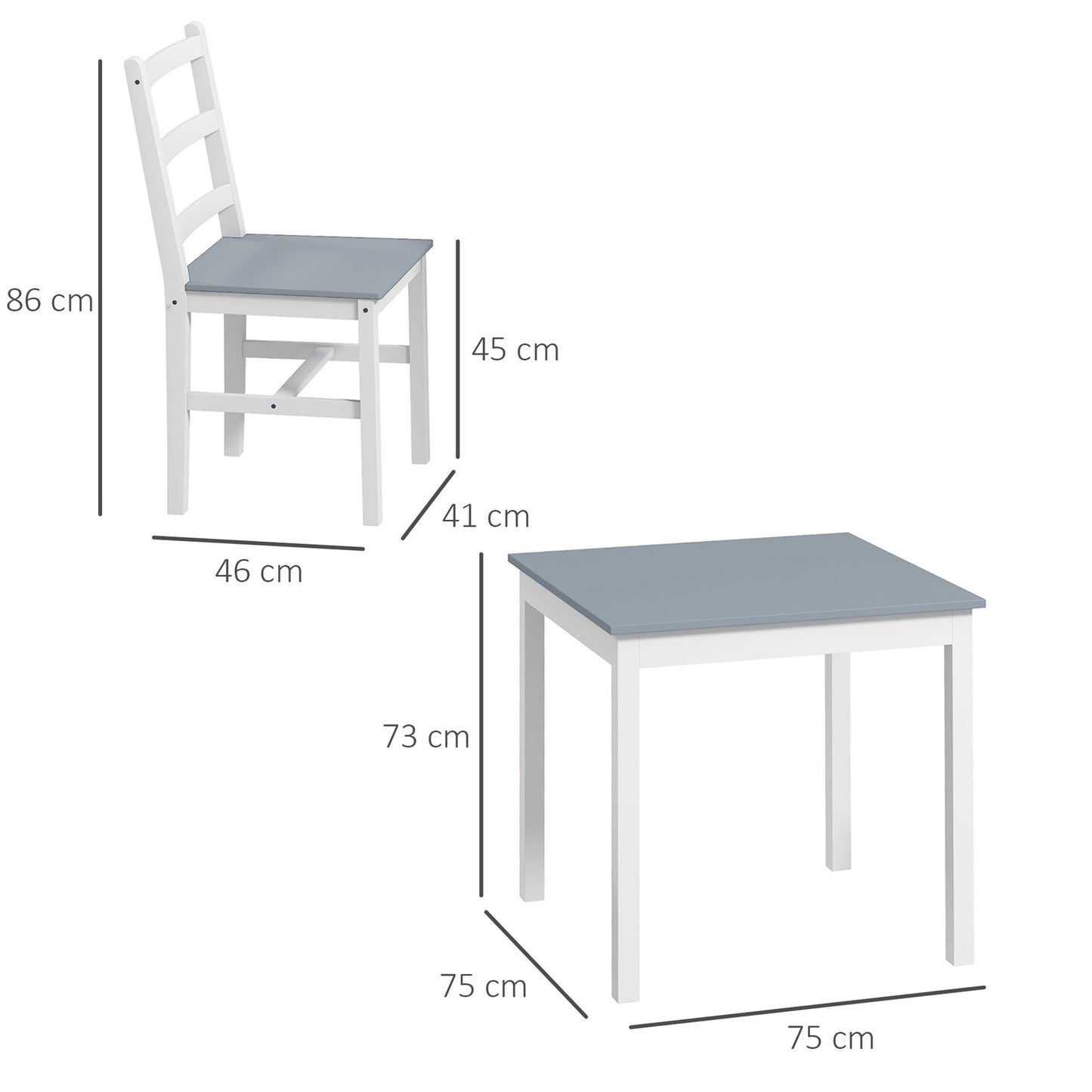 Compact dining set in 3 parts, grey/white pine