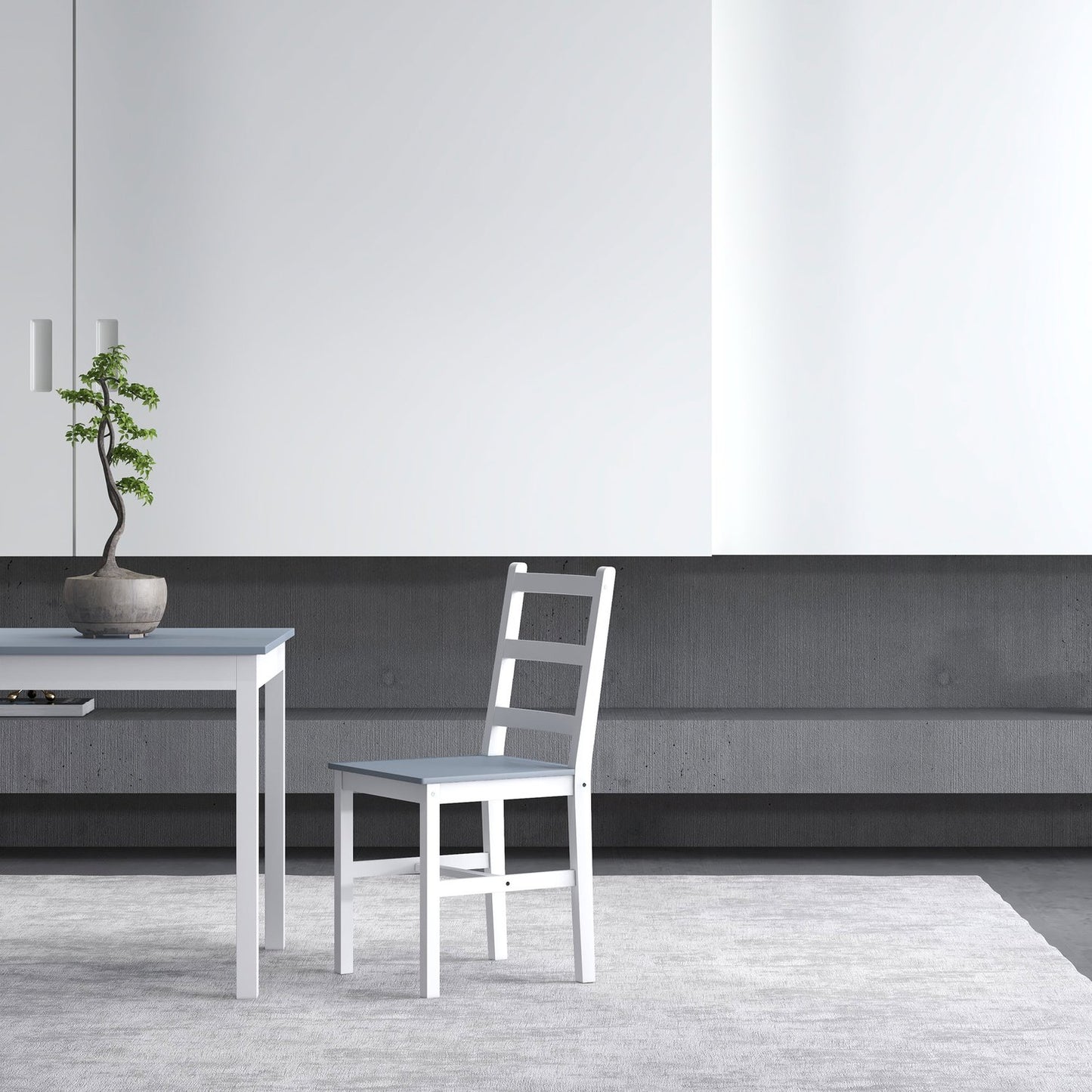 Compact dining set in 3 parts, grey/white pine
