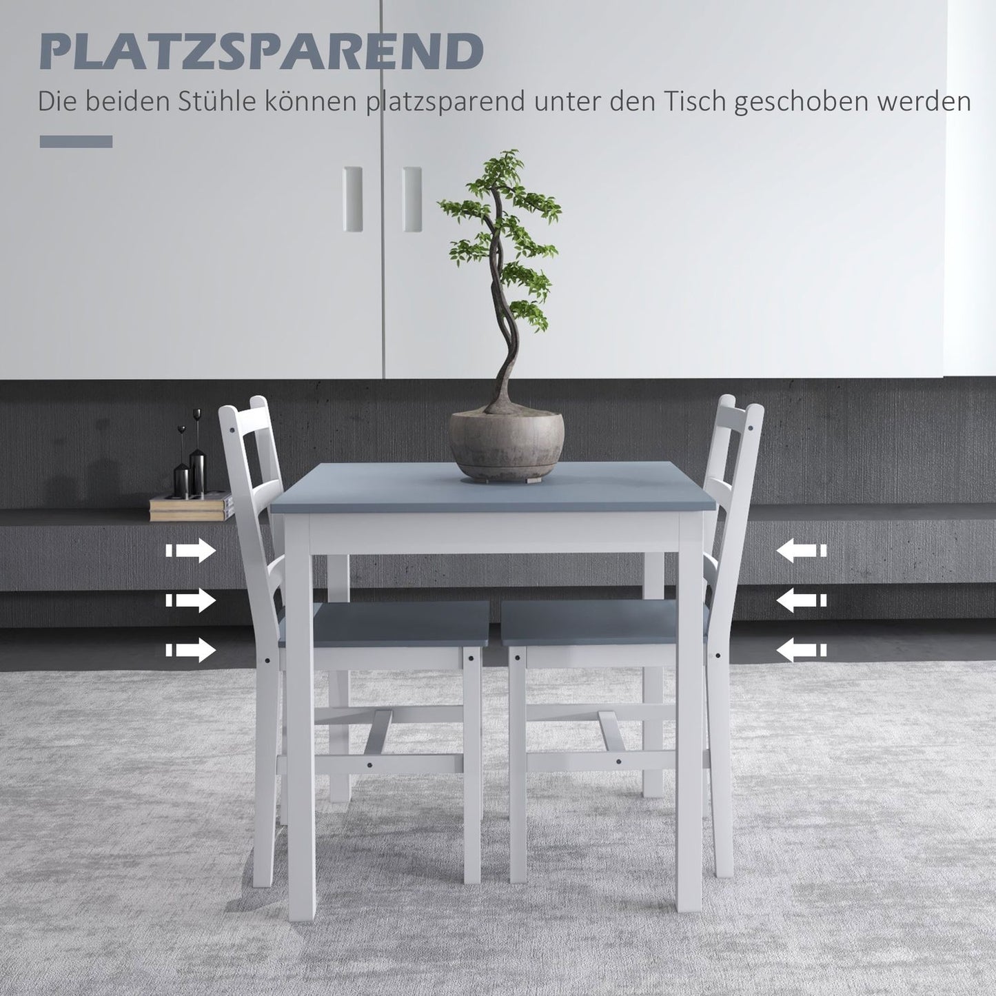 Compact dining set in 3 parts, grey/white pine