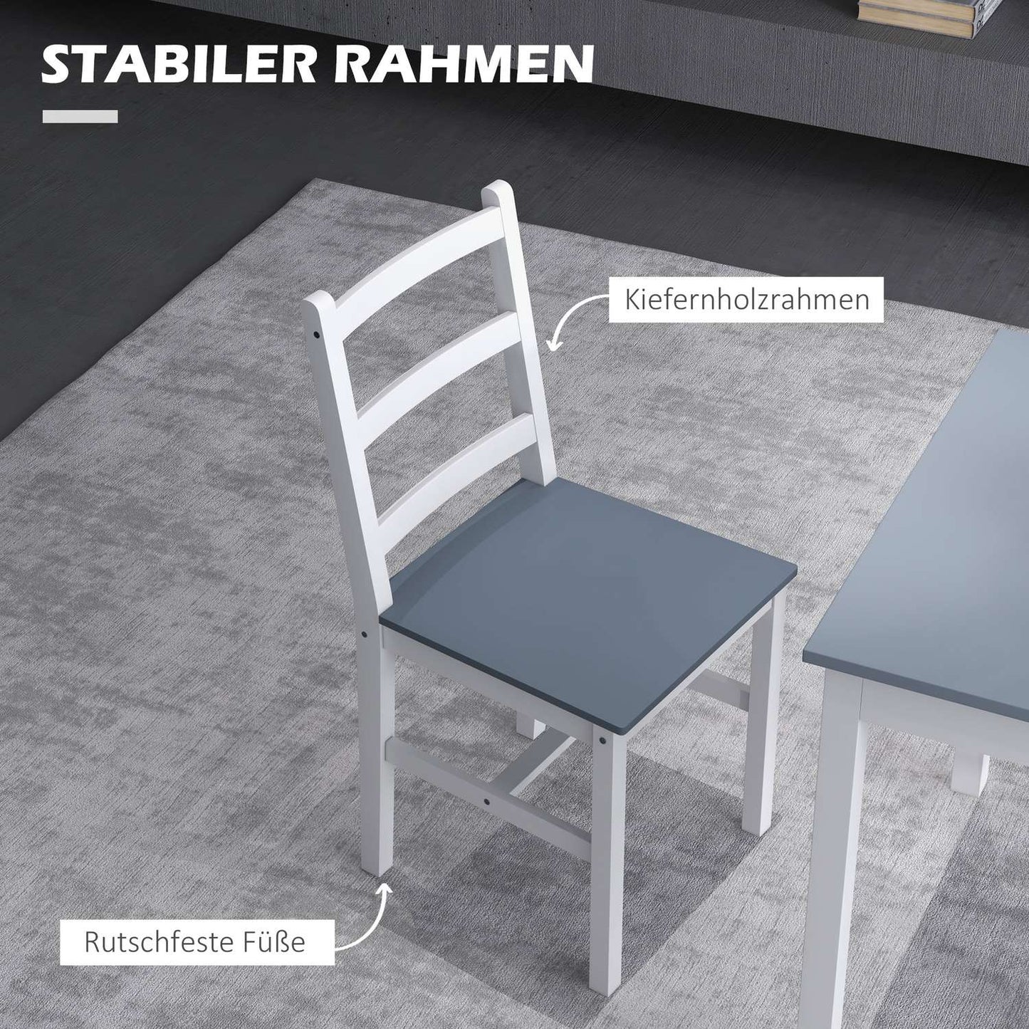 Compact dining set in 3 parts, grey/white pine