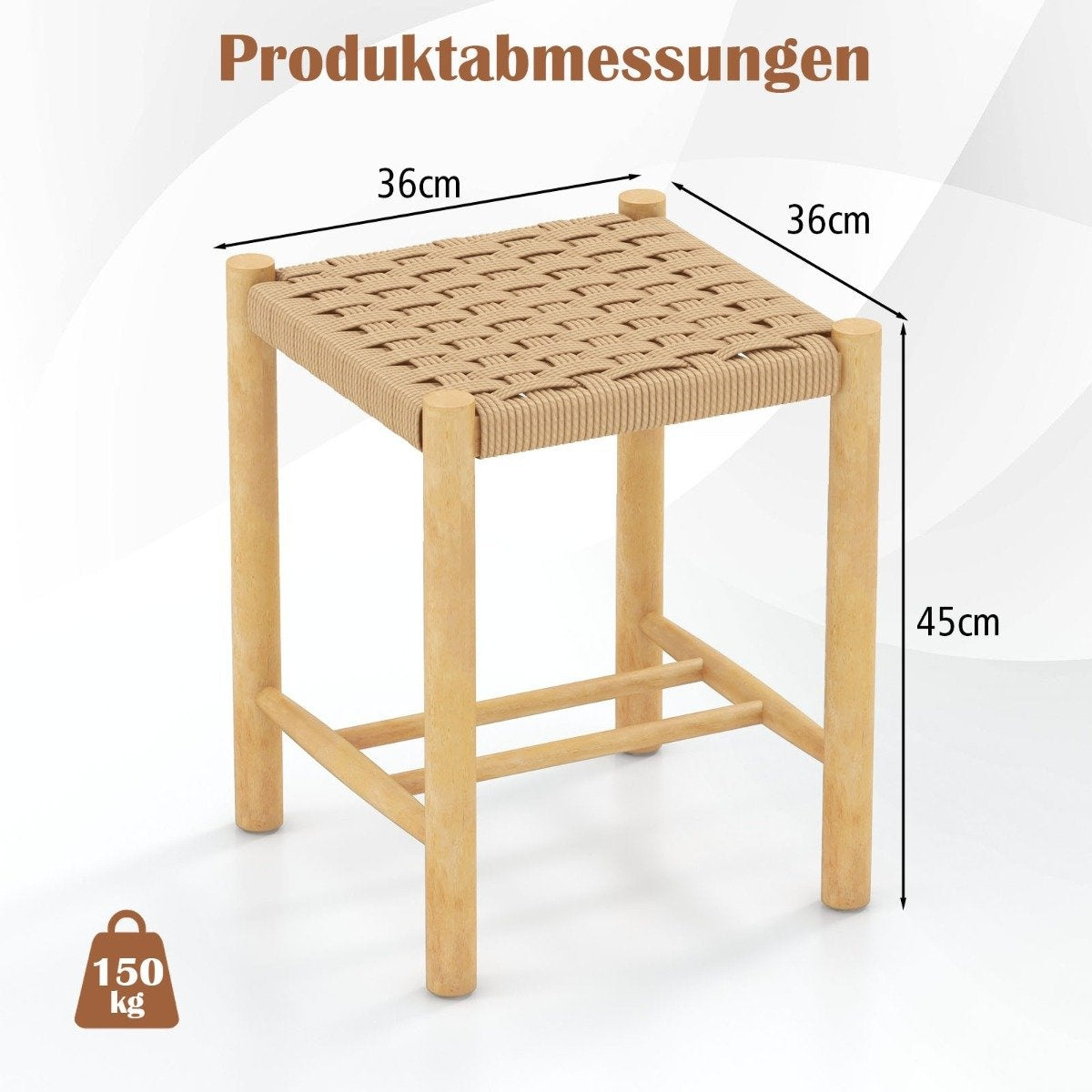 Dining Stool Set Rubberwood Frame & Braided Paper Seat 36 x 36 x 45 cm