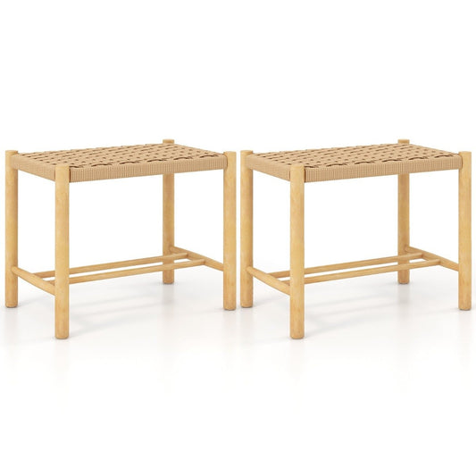 Dining Stool Set Rubberwood Frame & Braided Paper Seat 56 x 36 x 45 cm