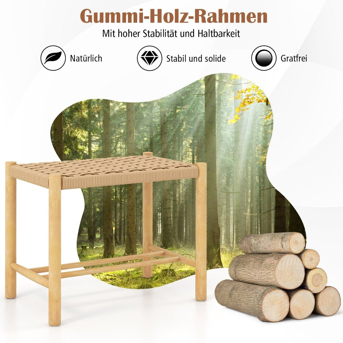 Dining Stool Set Rubberwood Frame & Braided Paper Seat 56 x 36 x 45 cm