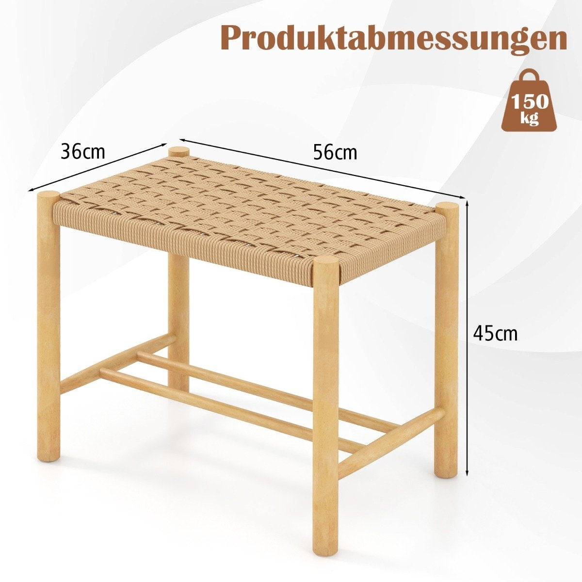 Dining Stool Set Rubberwood Frame & Braided Paper Seat 56 x 36 x 45 cm