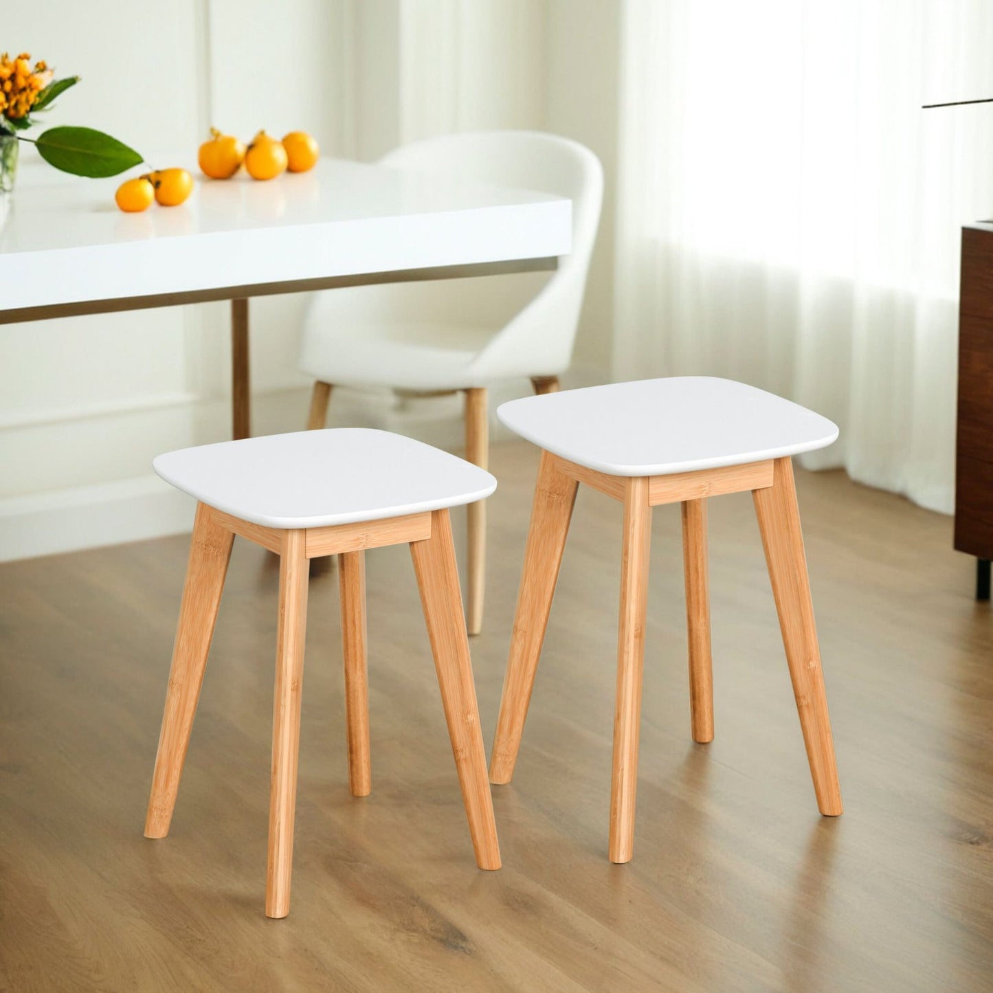 Dining Stools, Set of 2, Bamboo Legs