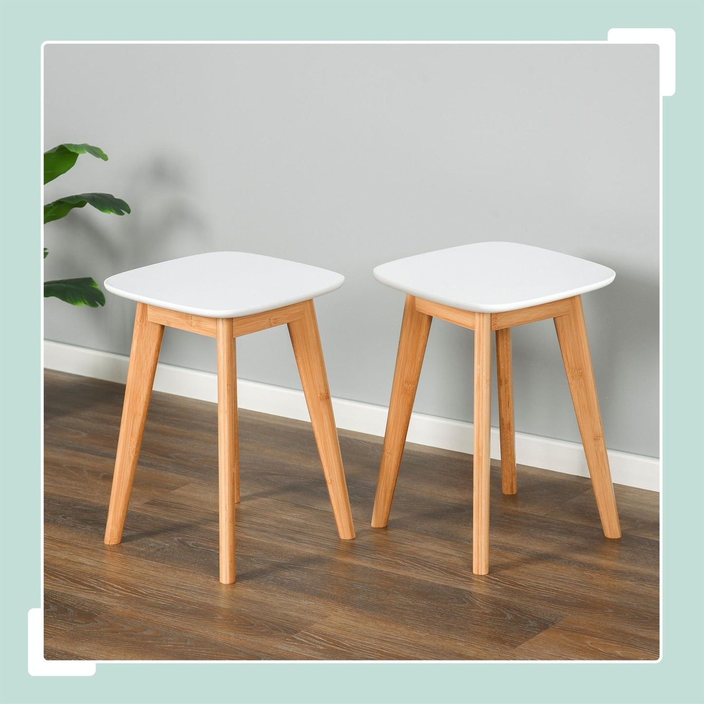 Dining Stools, Set of 2, Bamboo Legs