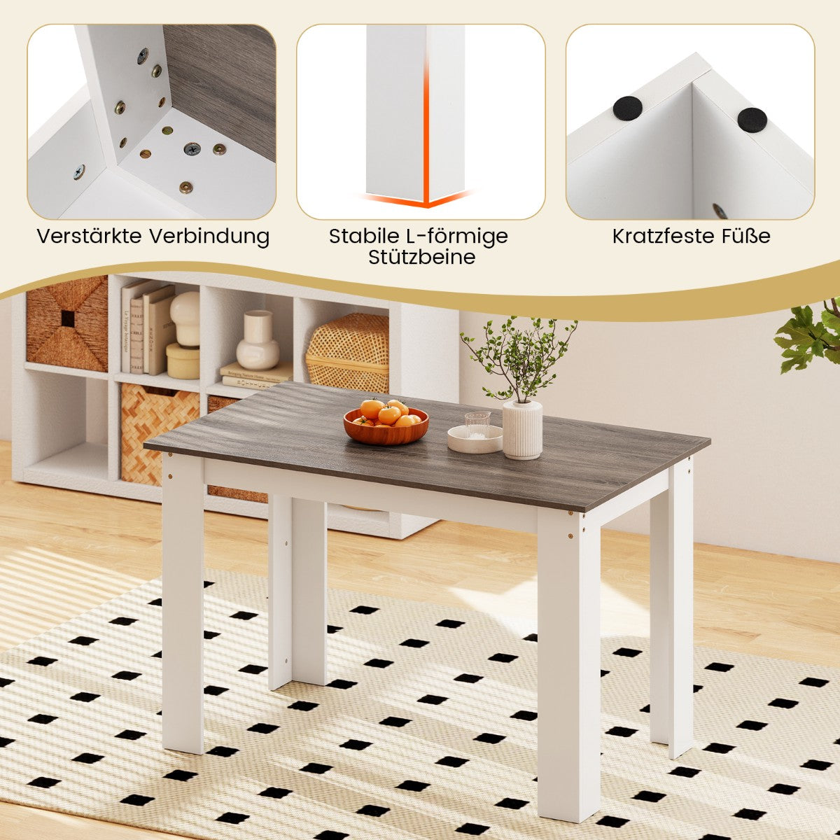 Dining Table, 120 cm, Seats 4-6, White Wood