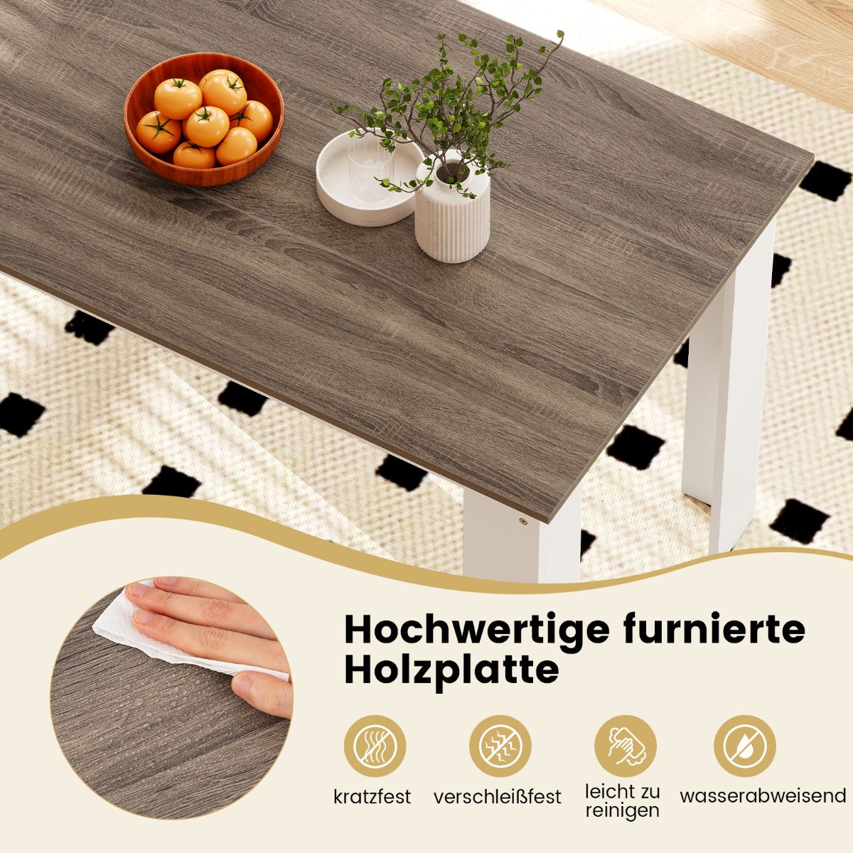 Dining Table, 120 cm, Seats 4-6, White Wood