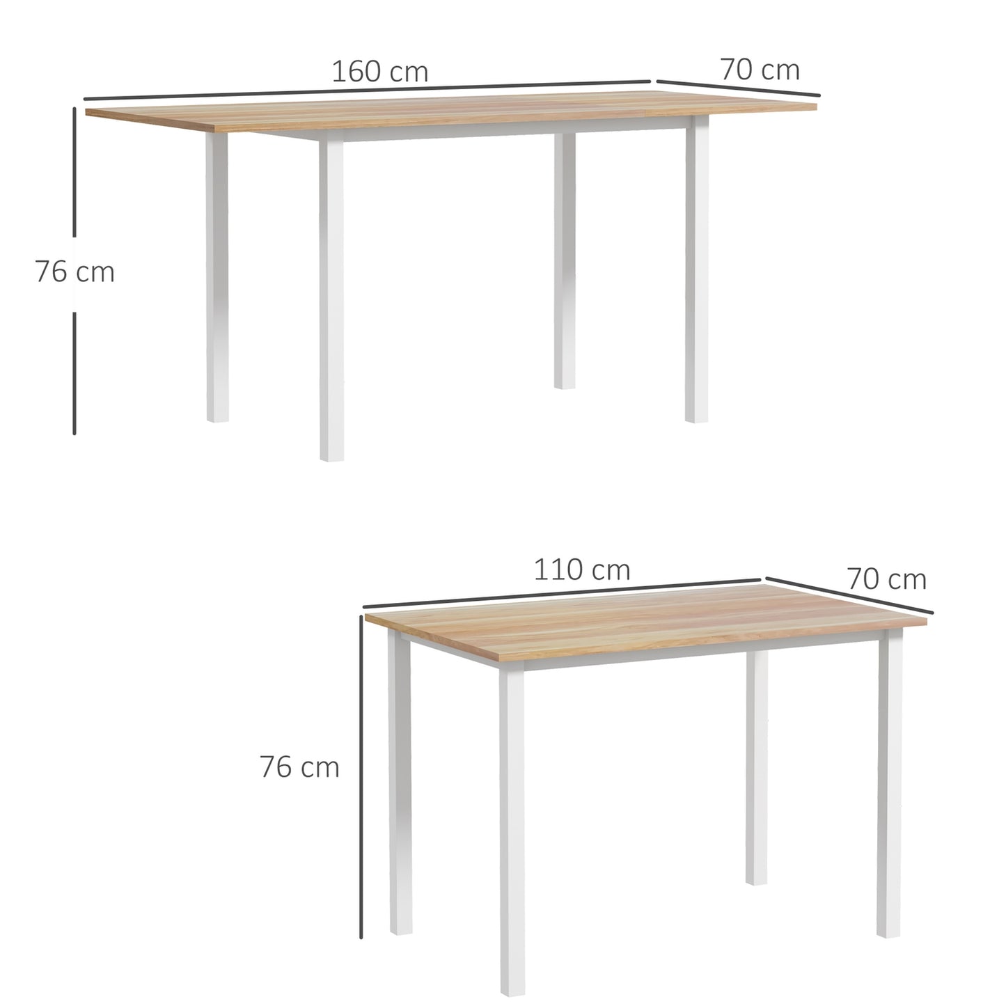 Extendable dining table for 6, steel frame, brown finish