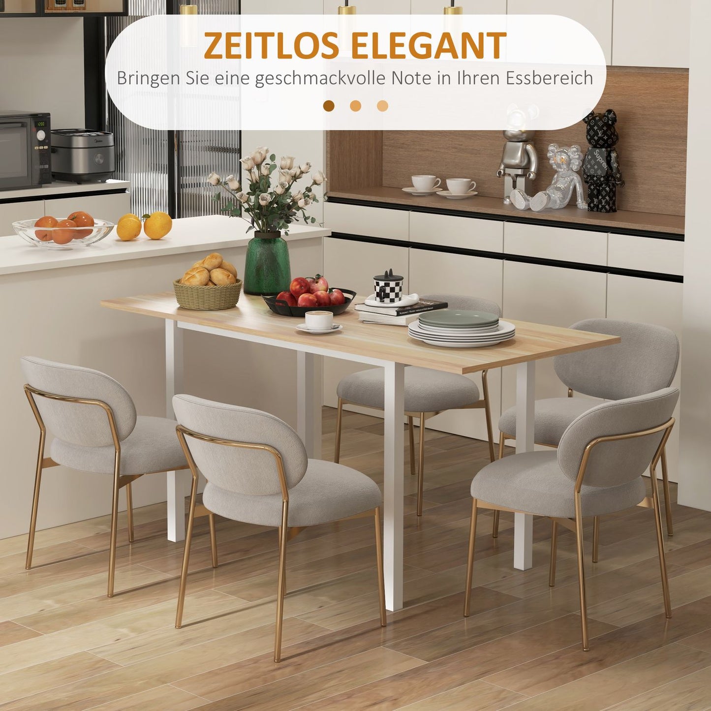 Extendable dining table for 6, steel frame, brown finish