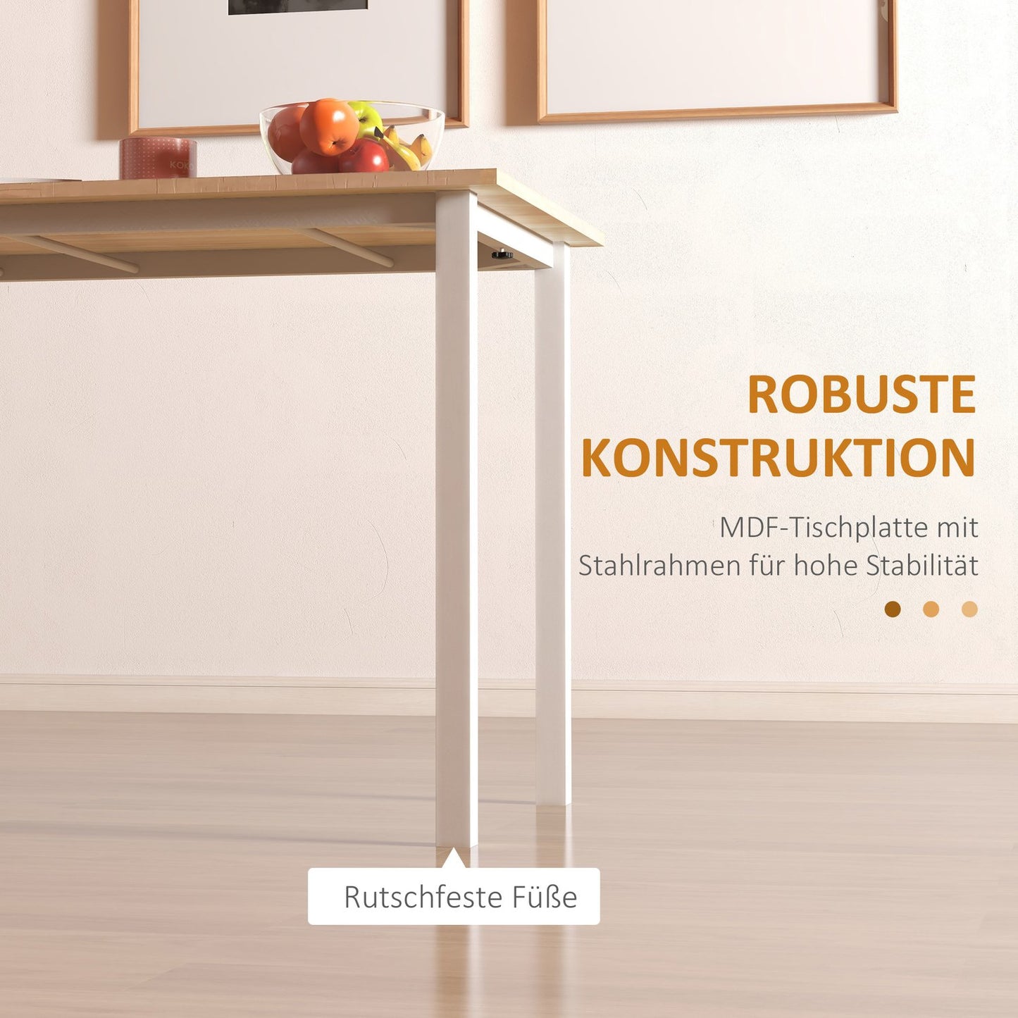 Extendable dining table for 6, steel frame, brown finish