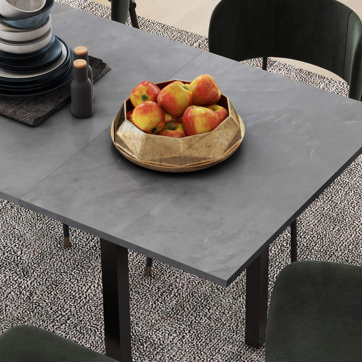 Extendable dining table for 6 - Dark gray steel, 110-160cm