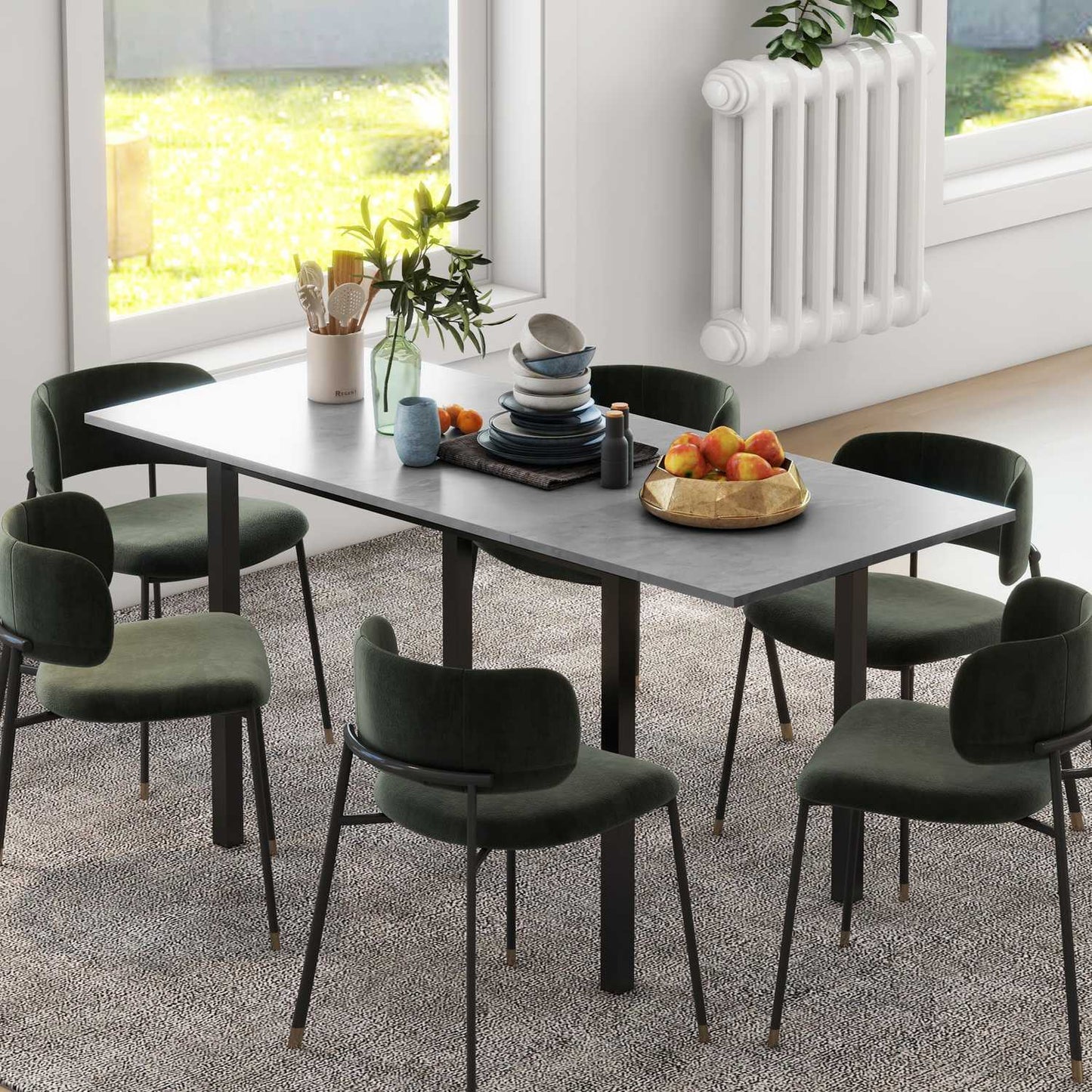 Extendable dining table for 6 - Dark gray steel, 110-160cm