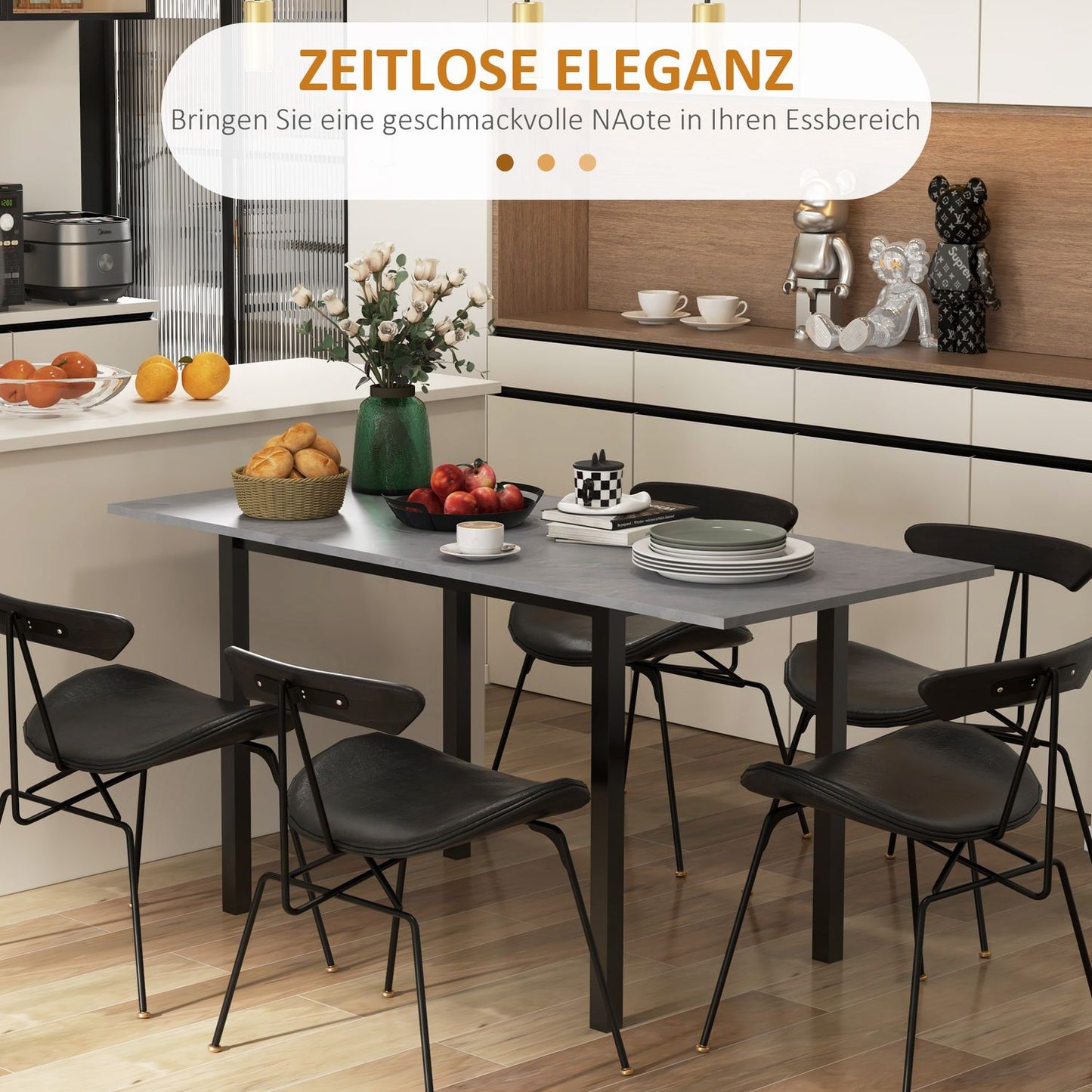 Extendable dining table for 6 - Dark gray steel, 110-160cm