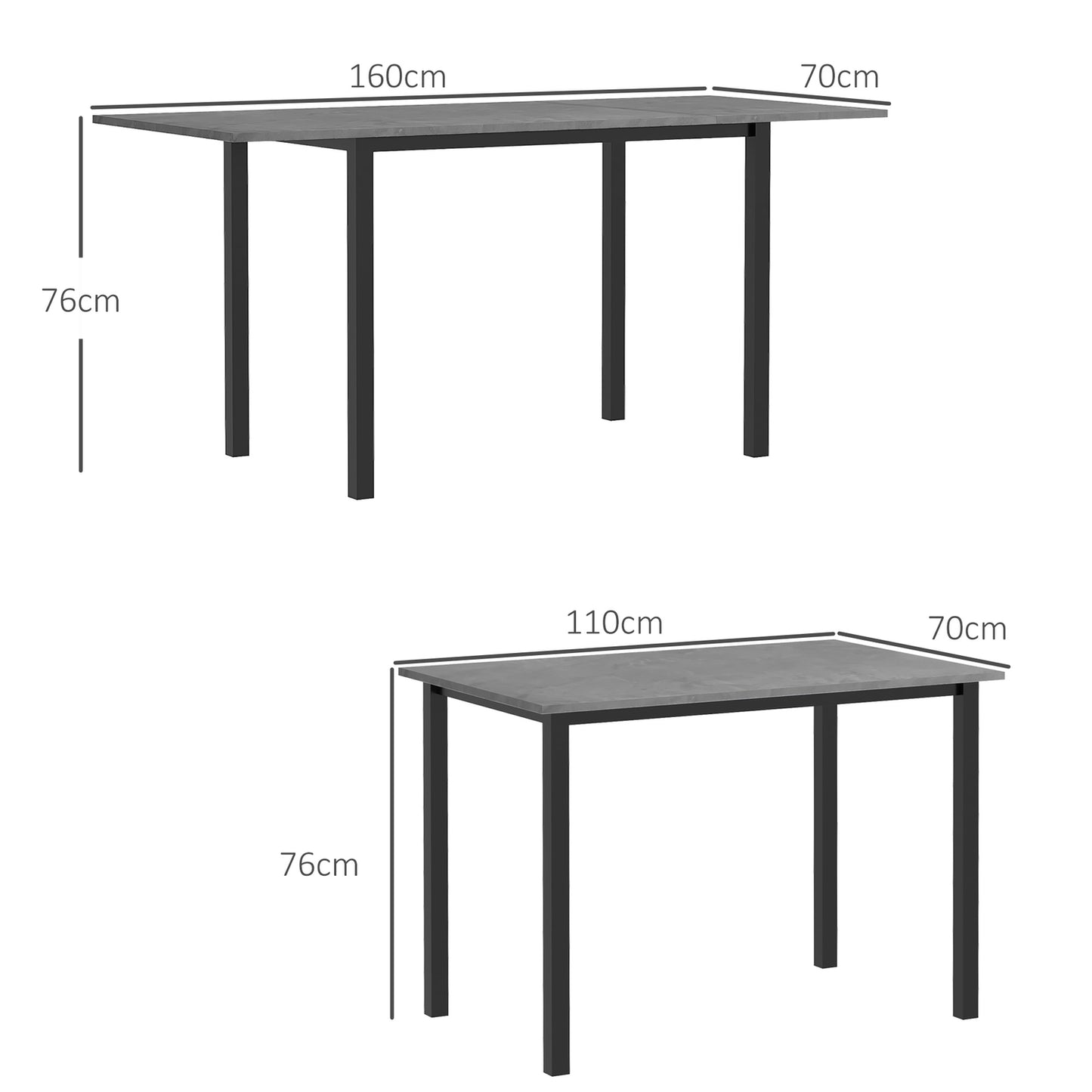 Extendable dining table for 6 - Dark gray steel, 110-160cm