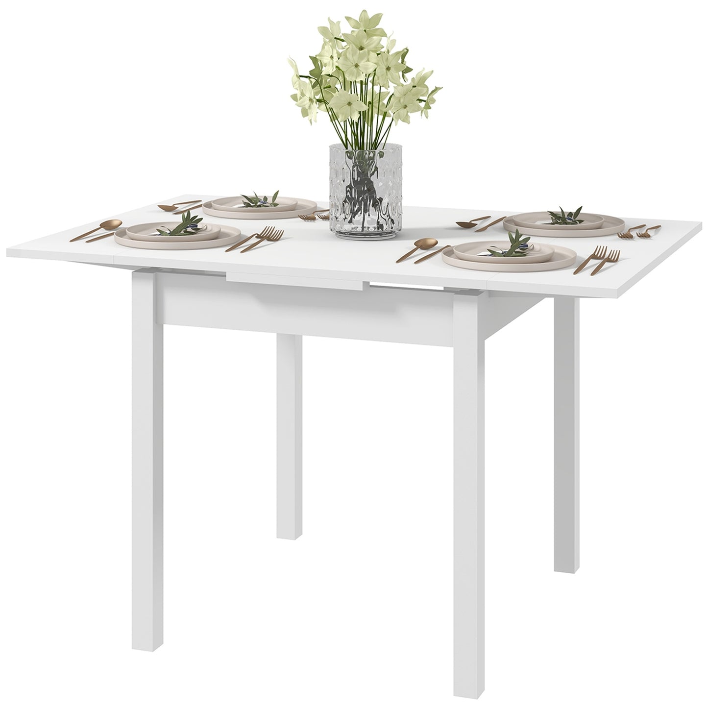Extendable dining table in white wood for 2-4 people