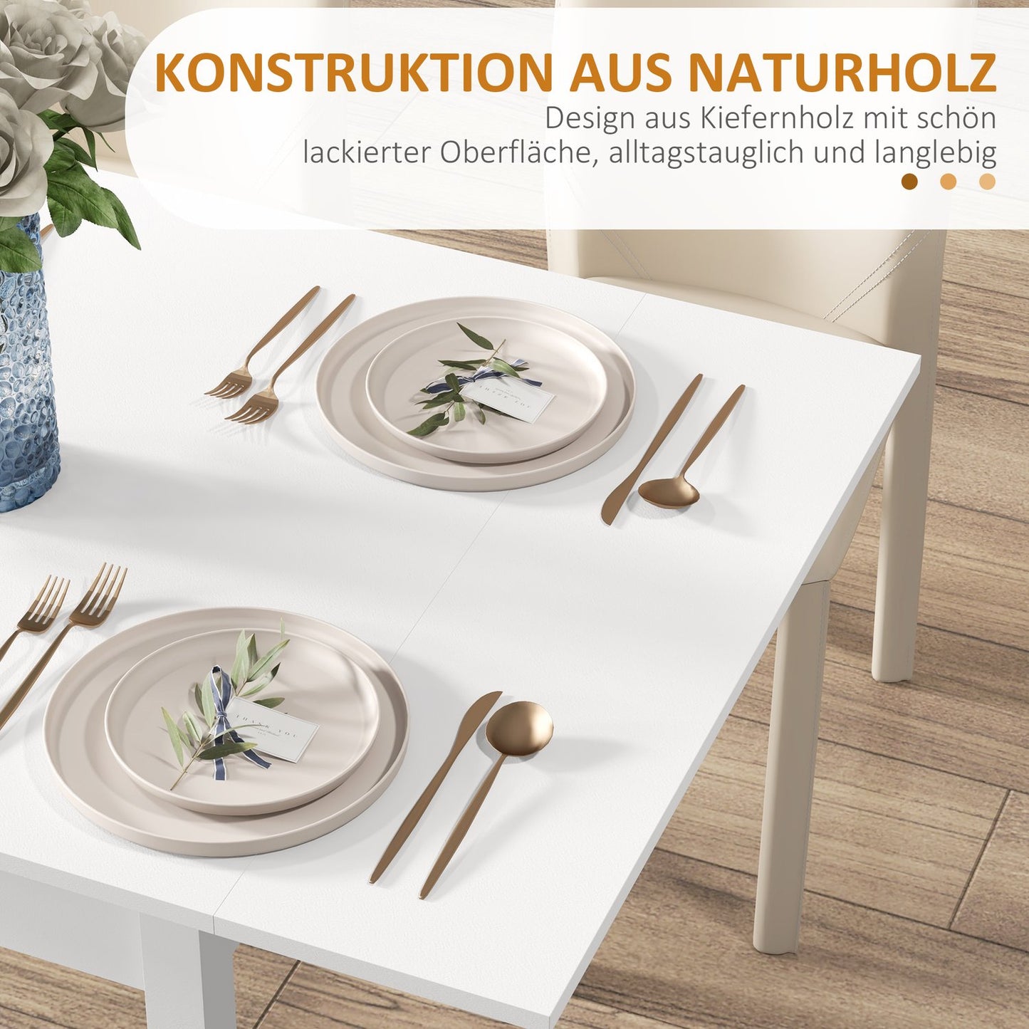Extendable dining table in white wood for 2-4 people