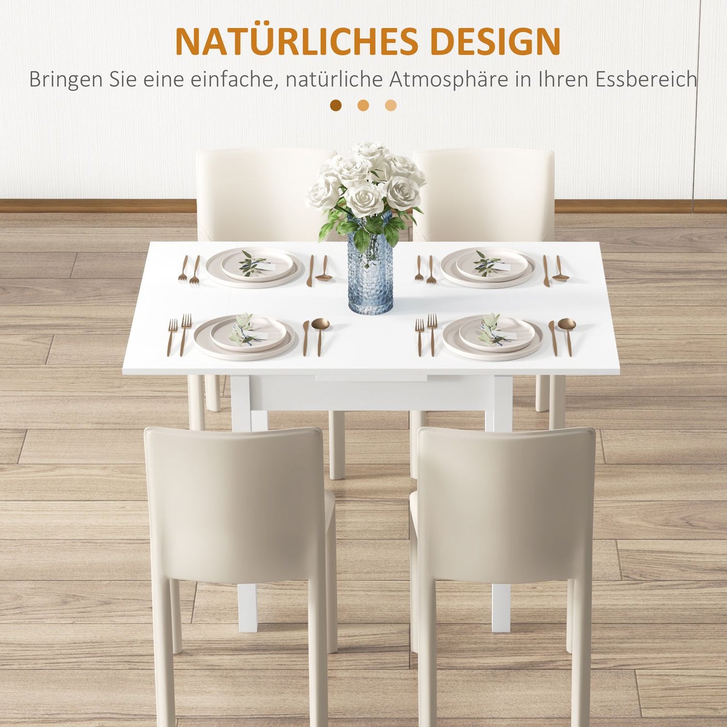 Extendable dining table in white wood for 2-4 people