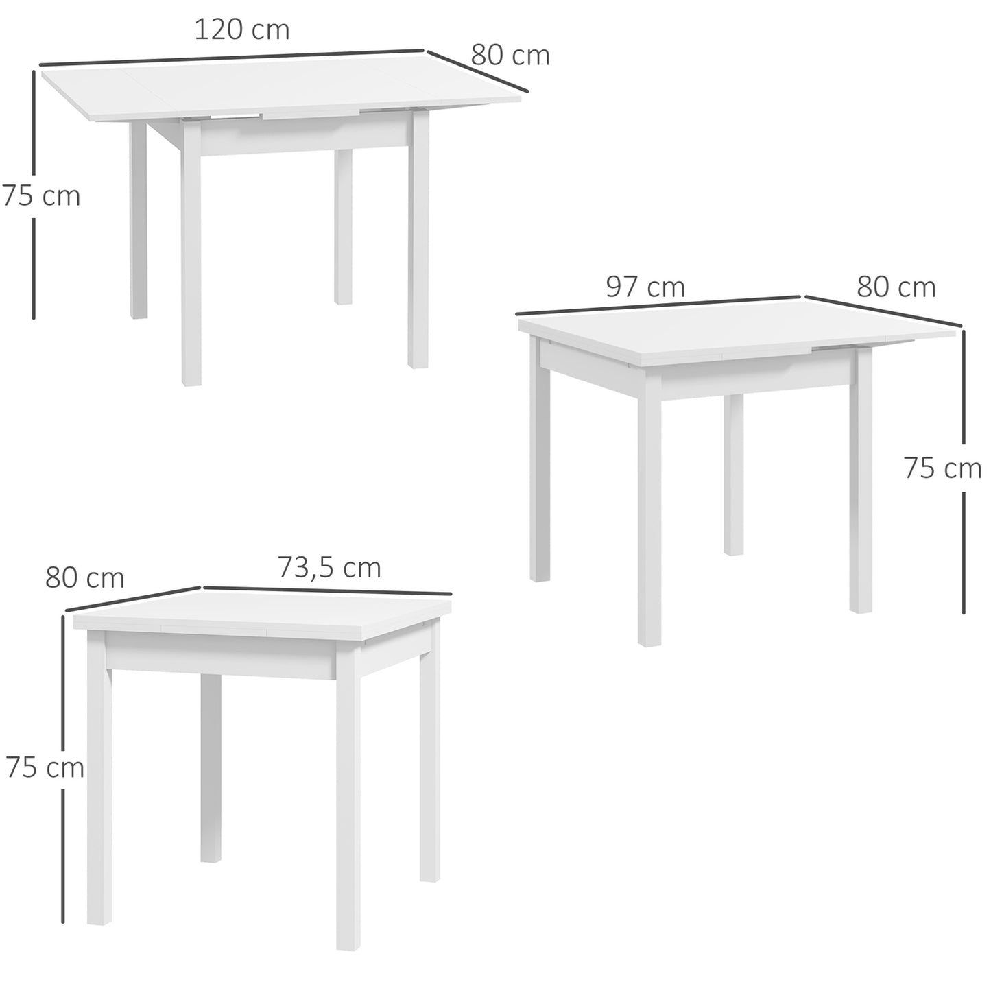 Extendable dining table in white wood for 2-4 people