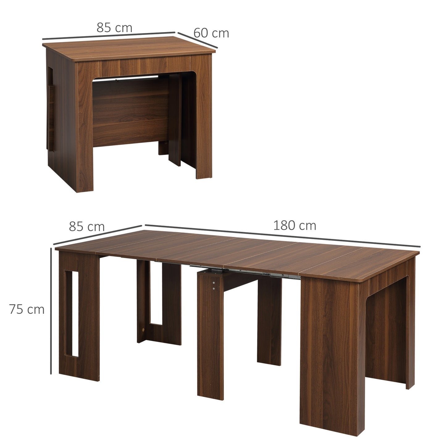Modern extendable brown dining table, 180 x 85 cm