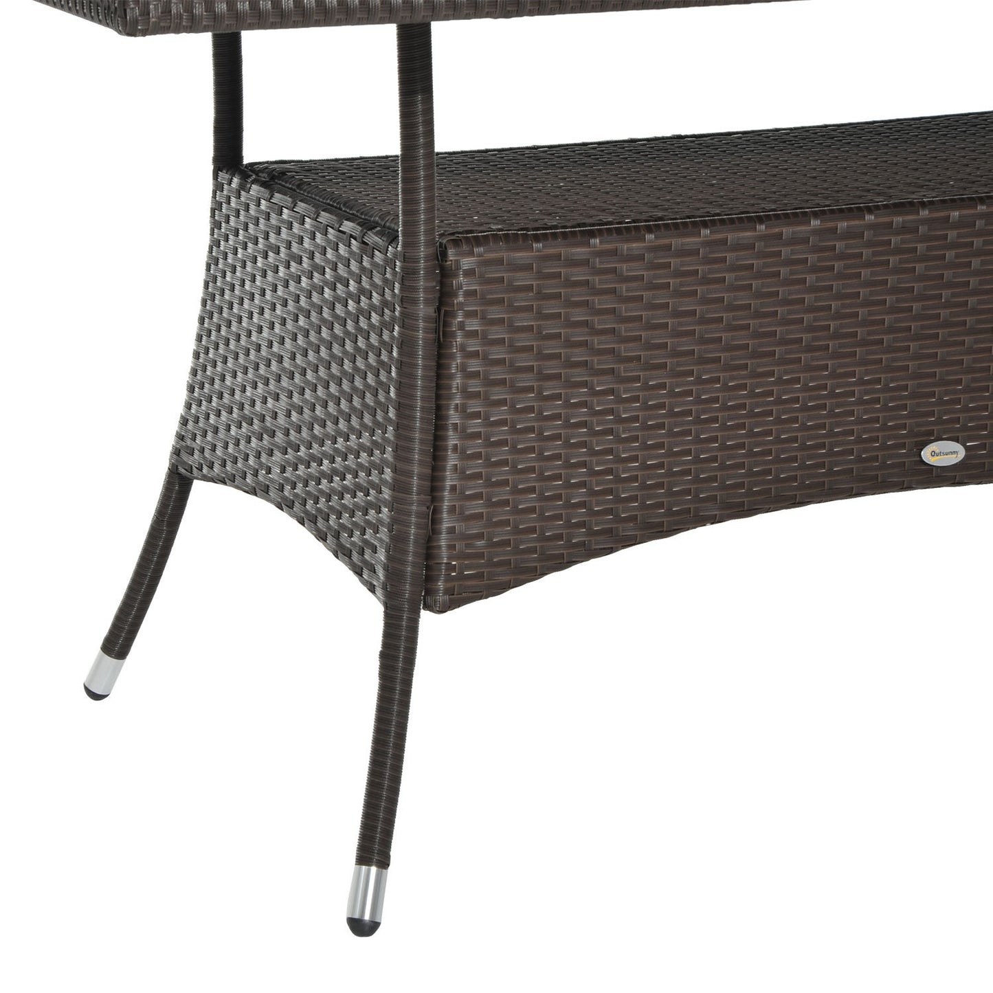 Outdoor dining table - Glass & Polyrattan, Brown & Black, 150x85cm