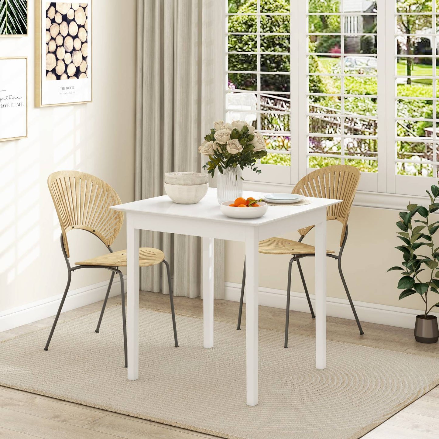 Square White wooden dining table for 2.75x75x76 cm