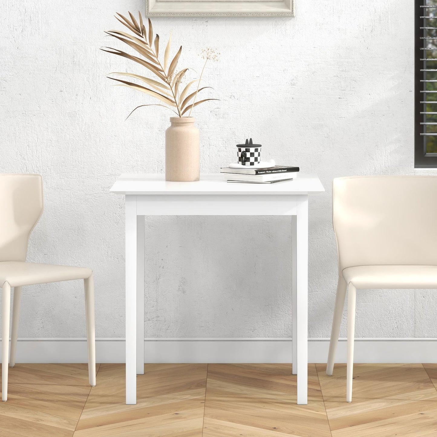 Square White wooden dining table for 2.75x75x76 cm