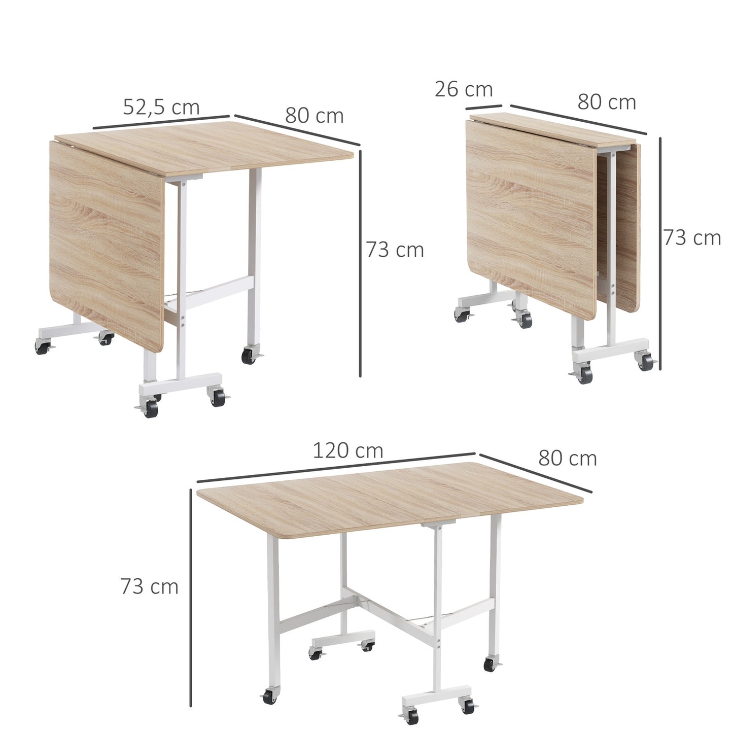Expandable dining table in oak with wheels - Seats 4-6