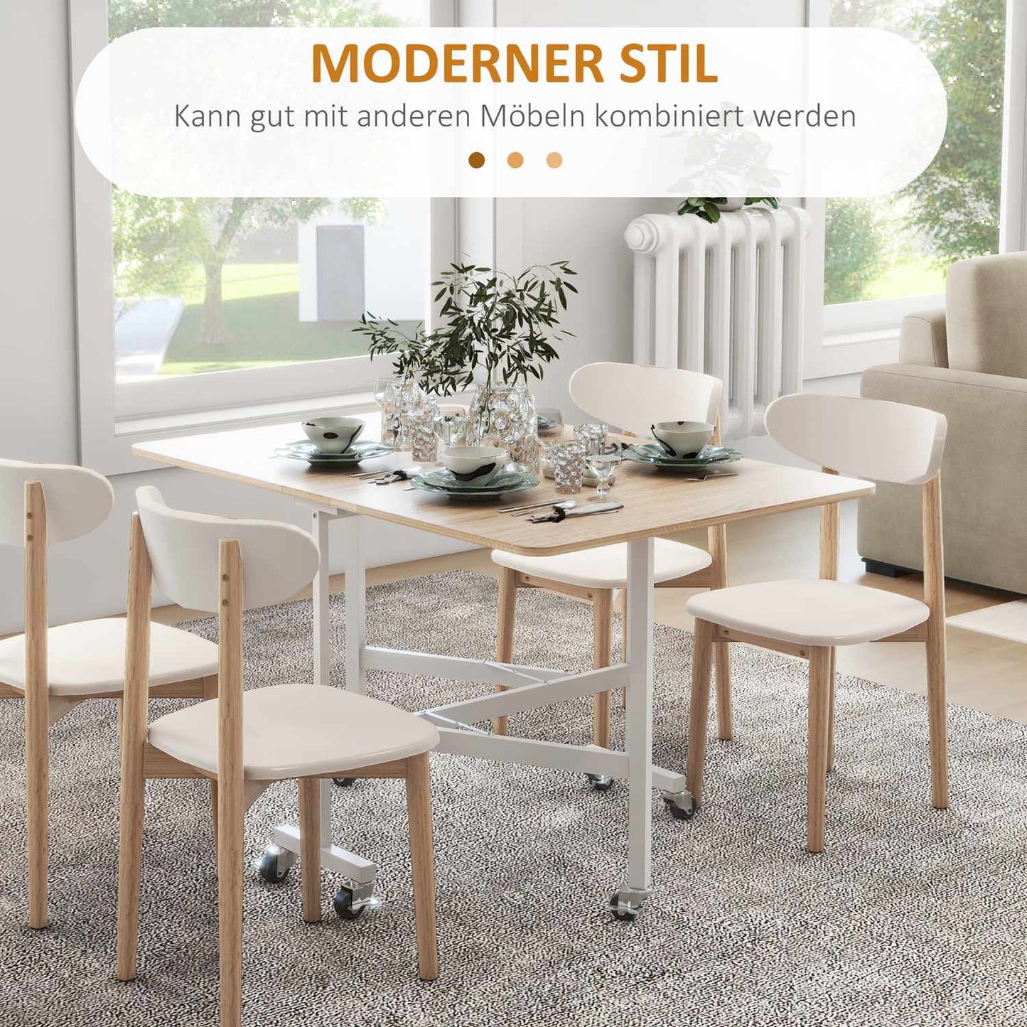 Expandable dining table in oak with wheels - Seats 4-6