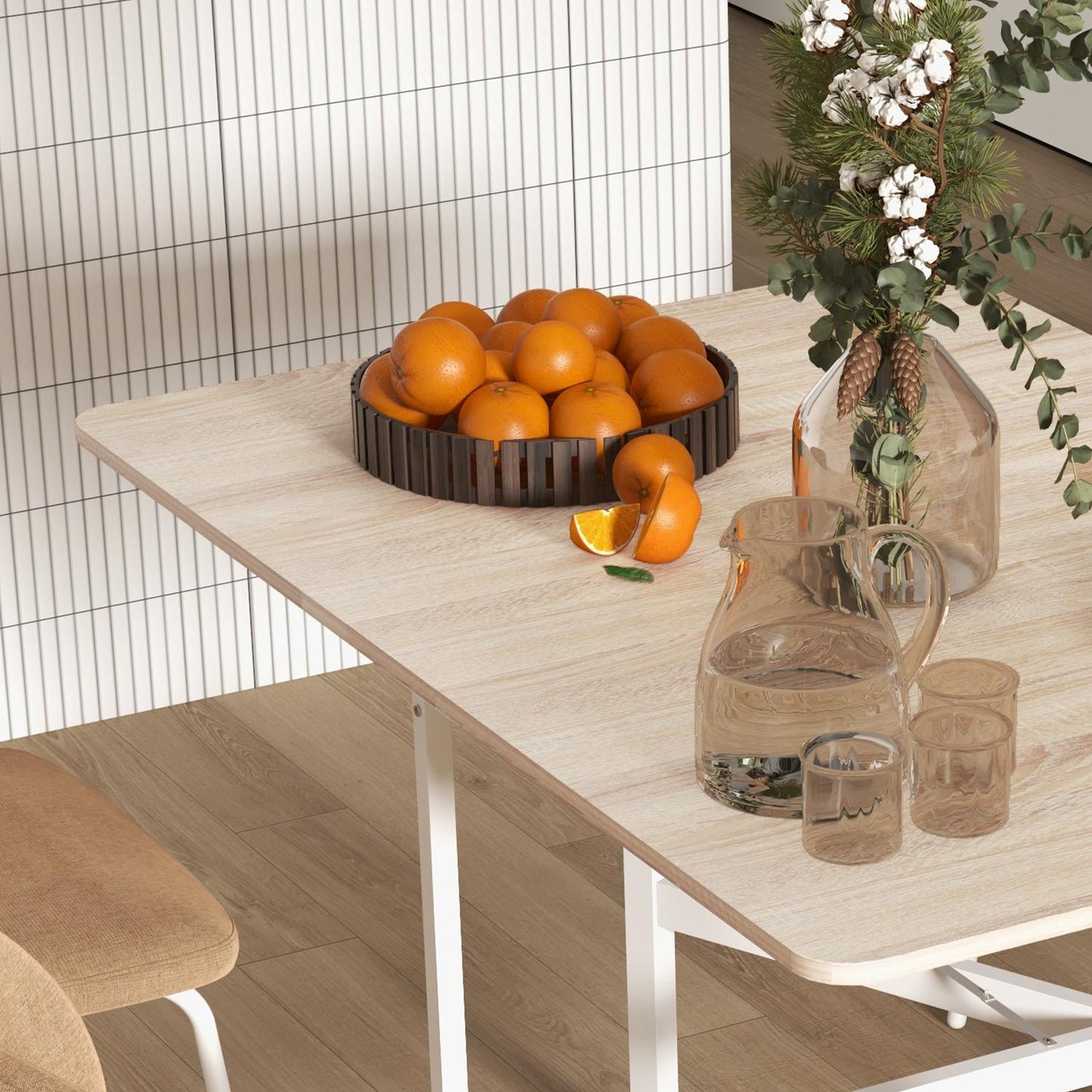 Expandable dining table in oak with wheels - Seats 4-6