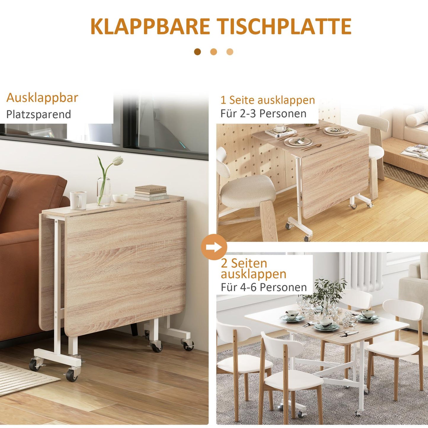 Expandable dining table in oak with wheels - Seats 4-6