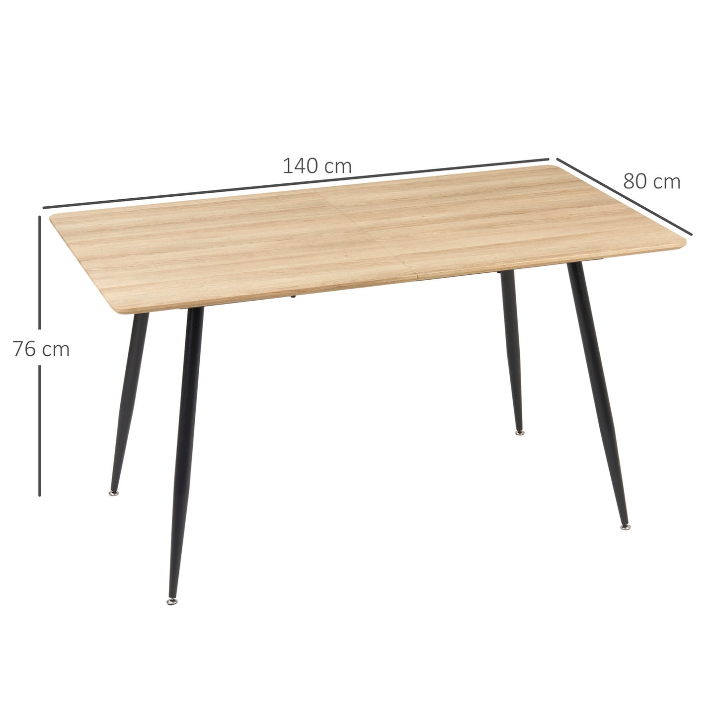 Modern dining table for 4, black wooden look, steel legs