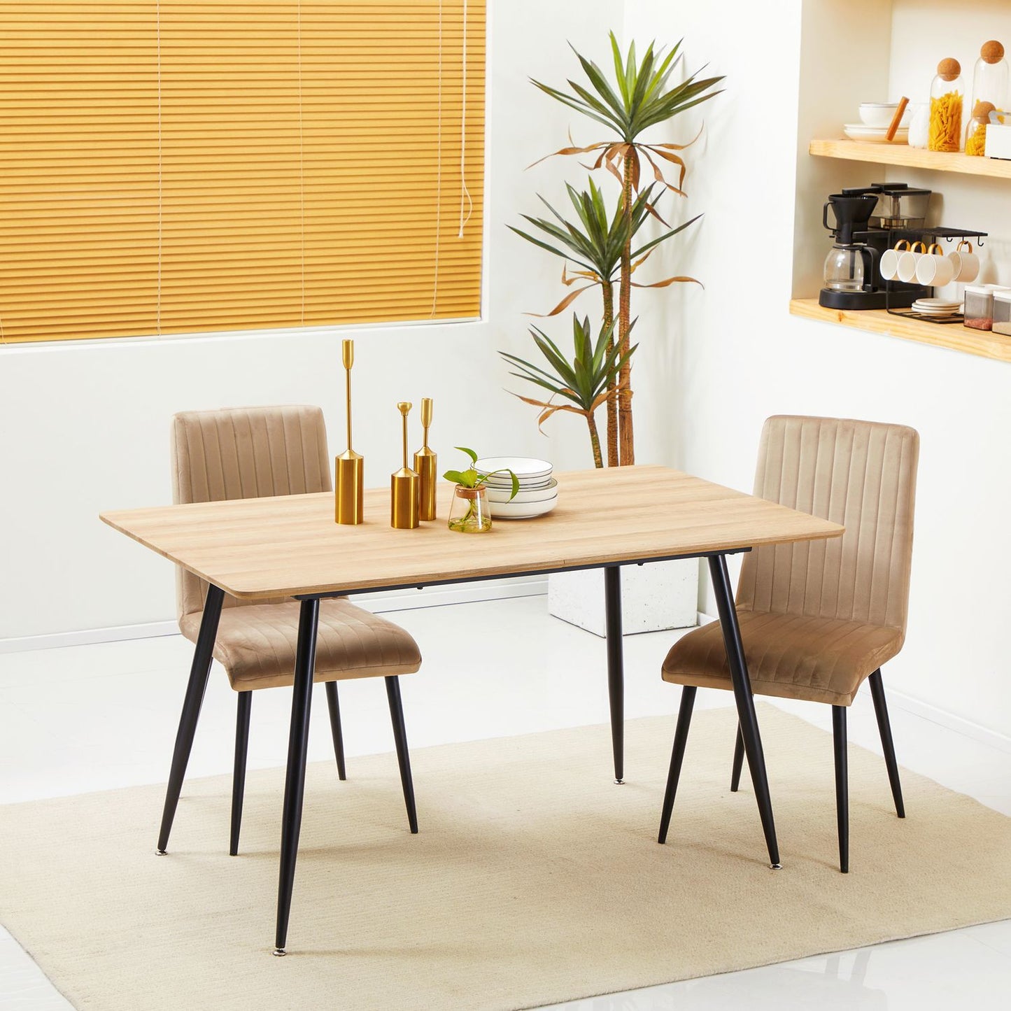 Modern dining table for 4, black wooden look, steel legs
