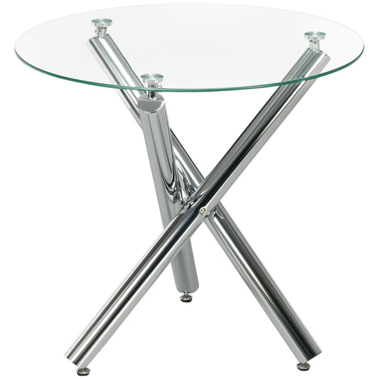 Round glass dining table, Steel base, Seats 4, Ø80 cm